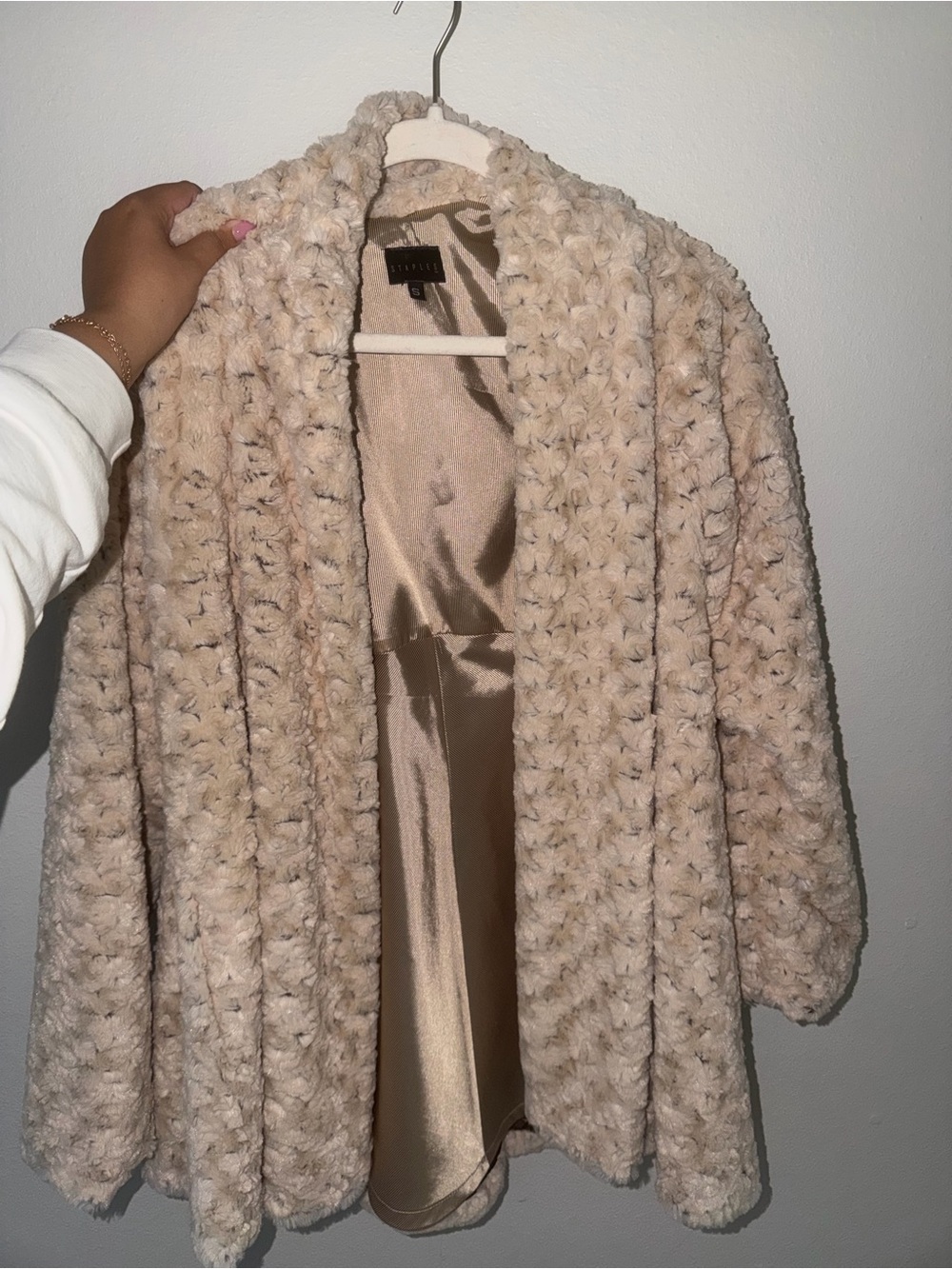 Staples Faux Fur open front coat jacket
